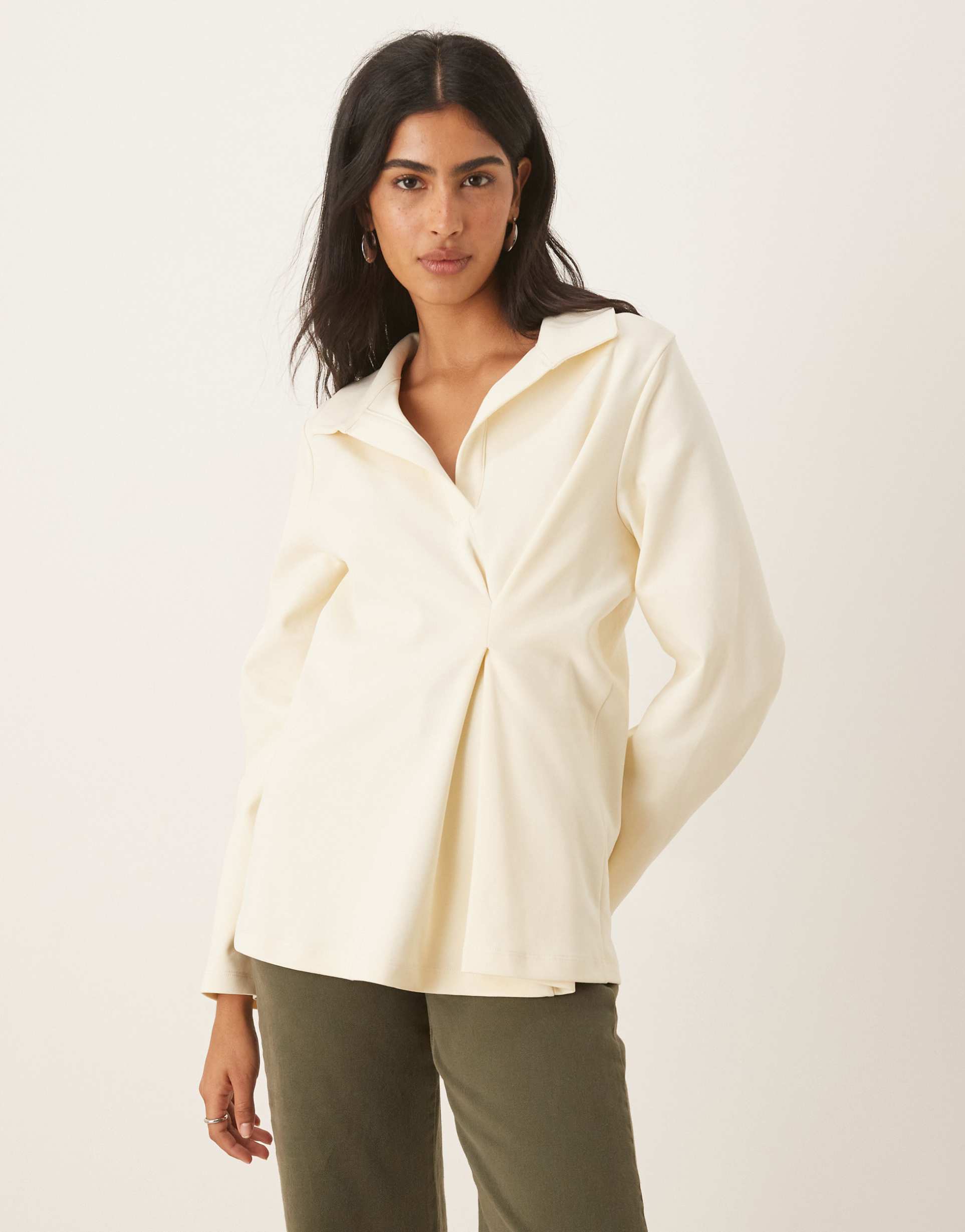asos design tuck detail heavyweight rugby top in cream