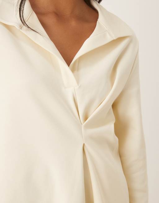 ASOS DESIGN tuck detail heavyweight rugby top in cream, 4 of 4