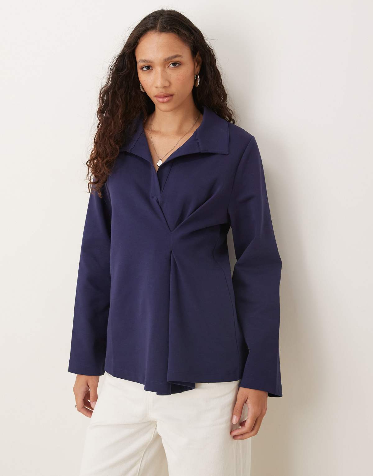 ASOS DESIGN tuck detail heavyweight rugby top in navy