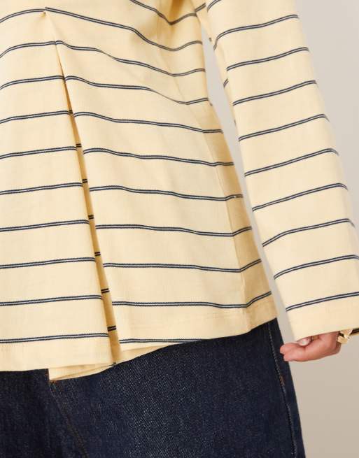 ASOS DESIGN tuck detail rugby top in buttermilk stripes, 3 of 4