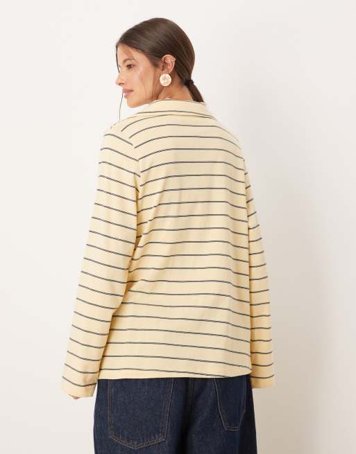 ASOS DESIGN tuck detail rugby top in buttermilk stripes, 4 of 4