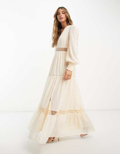 ASOS DESIGN tufted dobby lace insert maxi dress in cream