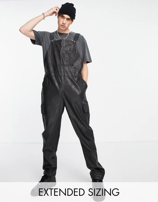 ASOS DESIGN - Tuinbroek in leerlook in zwart - BLACK