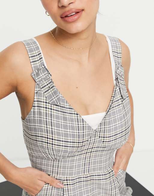 ASOS DESIGN - Tuinbroek met figuurnaden en gespen in geruite print , 3 van 4