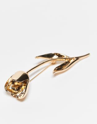 Asos Design Tulip Brooch In Gold