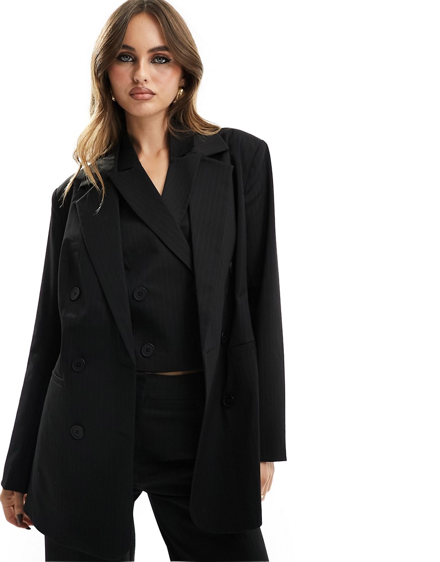 Asos Design Tulip Hem Suit Blazer In Pinstripe-black