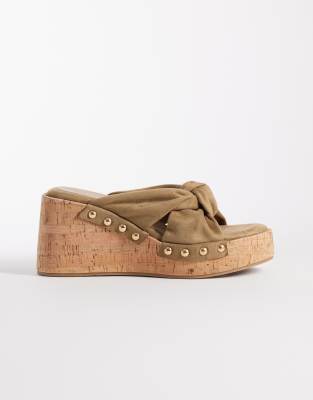 Tulip - Sandalen in Khaki mit Keilabsatz und verdrehtem Detail-Neutral Neutral 39