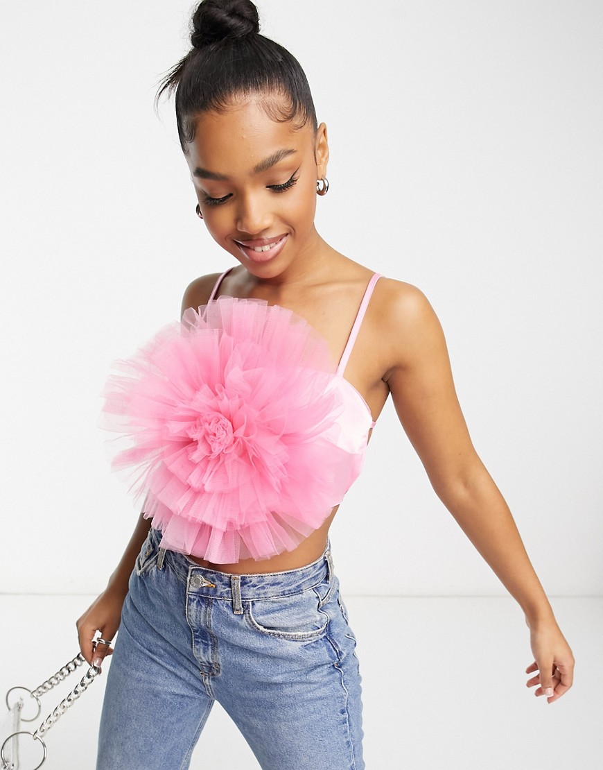 ASOS DESIGN tulle corsage cami in pink