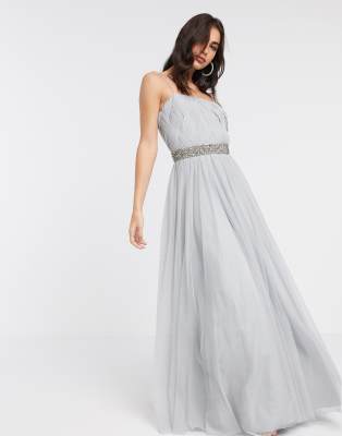 asos design tulle maxi dress with embellished waist