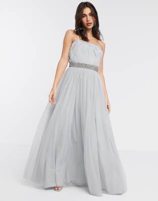 asos design tulle maxi dress with embellished waist