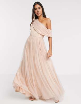 asos premium tulle one shoulder maxi dress