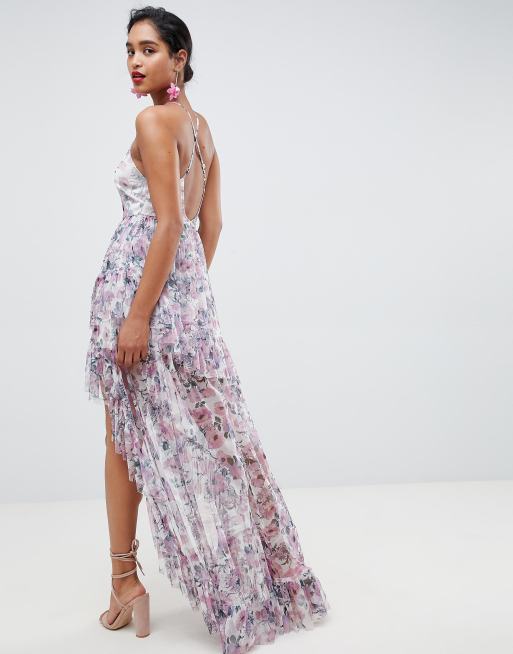 Asos design tulle maxi dress with cheap delicate floral embroidery and twist straps