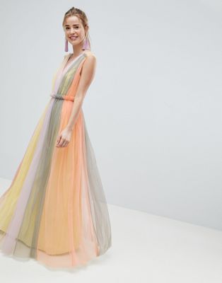 pastel color long dress