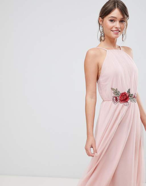 ASOS DESIGN Tulle Midi Dress with Applique Trim