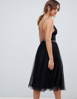 tulle midi dress black