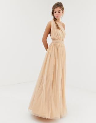 asos design tulle one shoulder maxi dress