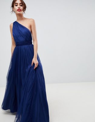 one shoulder navy maxi dress