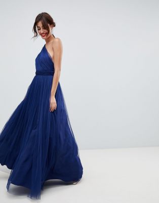 asos design premium tulle one shoulder maxi dress