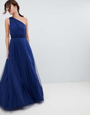 asos design tall premium tulle one shoulder maxi dress