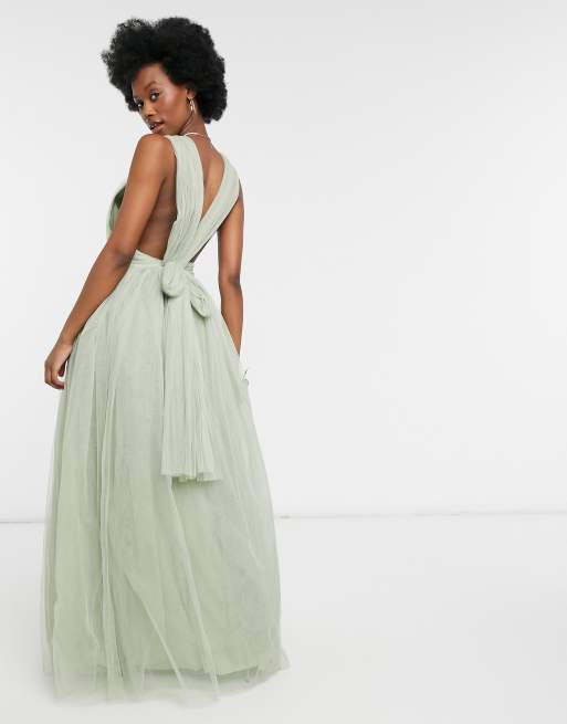 Maya plain tulle gathered maxi sale dress