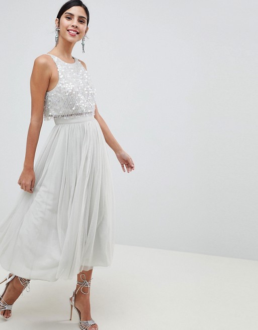 ASOS | ASOS DESIGN Tulle Prom Midi Dress With Delicate Embellished Droplets
