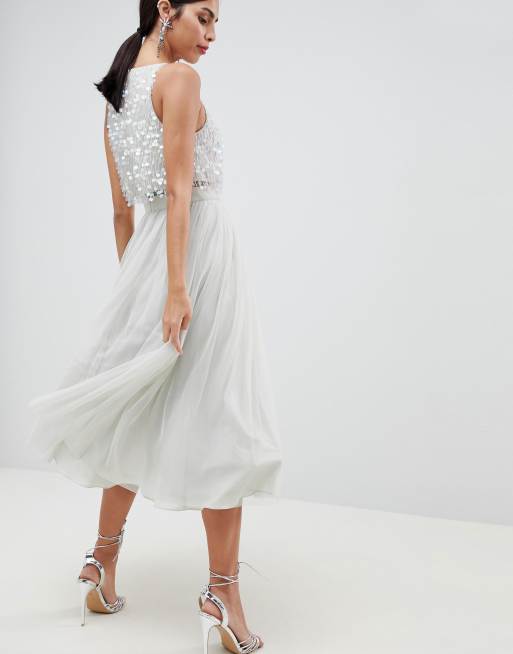 Asos embellished cluster crop top tulle midi dress sale