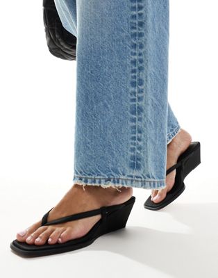 Asos Design Tulum Flip Flop Wedge Sandals In Black