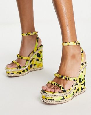 yellow strappy wedge sandals