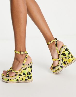 yellow strappy wedge sandals