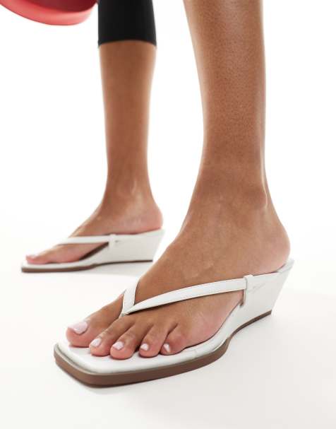 ASOS DESIGN Tulum toe thong wedge sandals in white - view 1