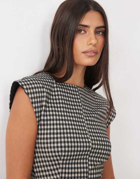 ASOS DESIGN túnica sin mangas, parte de un conjunto, con hombreras y estampado de pata de gallo - view 1