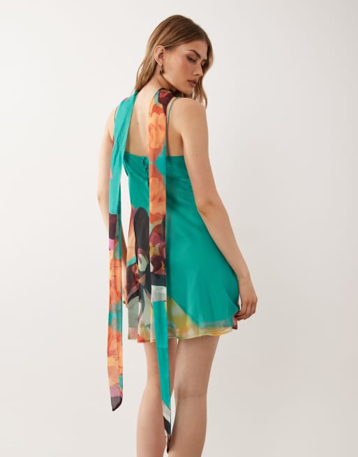 ASOS DESIGN - Turkis minikjole med camistropper og blomstermønster samt tørklæde, 4 af 4