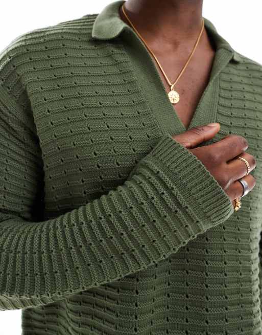 ASOS DESIGN - Turkis og oversized langærmet poloskjorte i strik med firkantet pasform og tekstur , 2 af 4