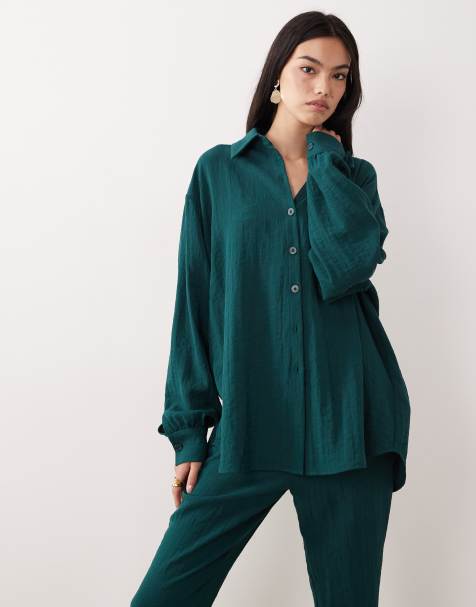 ASOS DESIGN – Turkos, figursydd skjorta i oversized fit med textur, del av set - view 1