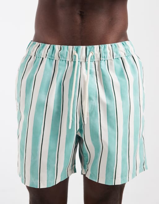 ASOS DESIGN – Turkos, halvlånga badshorts med akvarellränder, 4 av 5