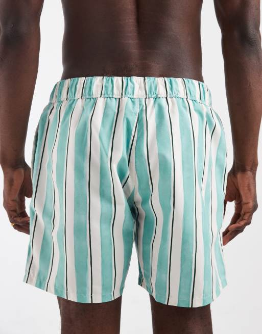 ASOS DESIGN – Turkos, halvlånga badshorts med akvarellränder, 5 av 5