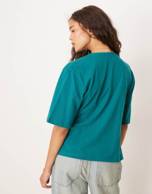 ASOS DESIGN – Turkos t-shirt med indraget knytband i sidan, 4 av 4