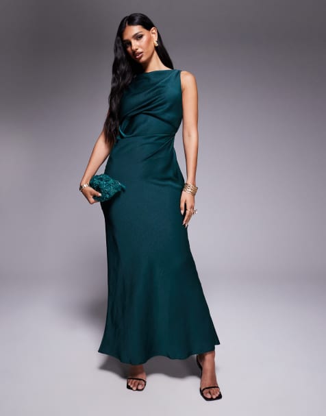 ASOS DESIGN drape bodice satin maxi dress with cowl back detail in teal