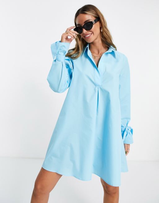 ASOS DESIGN – Turkusowa sukienka koszulowa mini o kroju litery A z bawełnianej popeliny