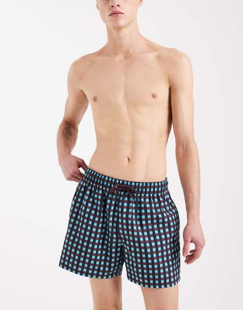 ASOS DESIGN – Turkusowe krótkie szorty kąpielowe w kratkę - view 1