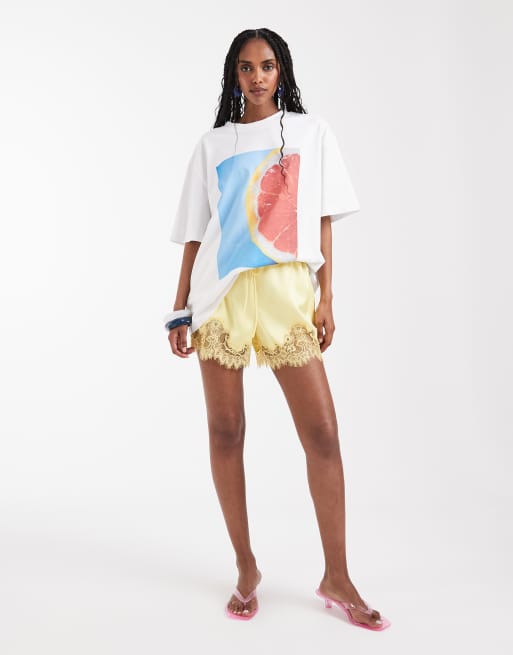 ASOS DESIGN – Turkusowo-biały T-shirt oversize z grafiką z grejpfrutem, 2 z 7