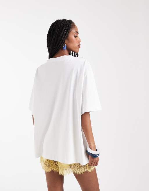 ASOS DESIGN – Turkusowo-biały T-shirt oversize z grafiką z grejpfrutem, 4 z 7