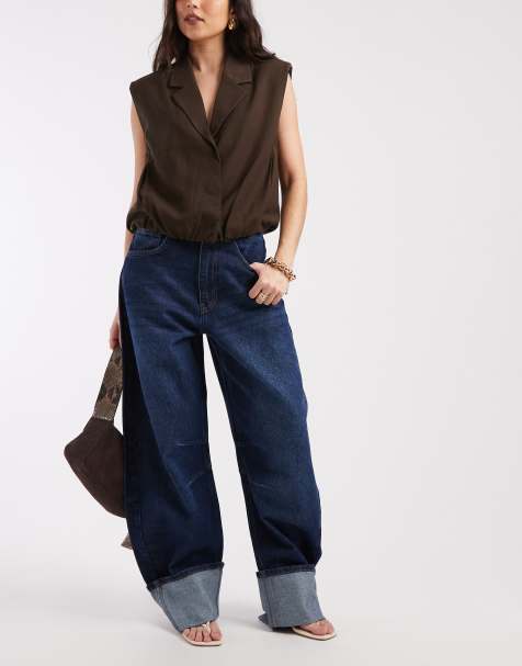 ASOS DESIGN turn up barrel jean in vintage blue wash