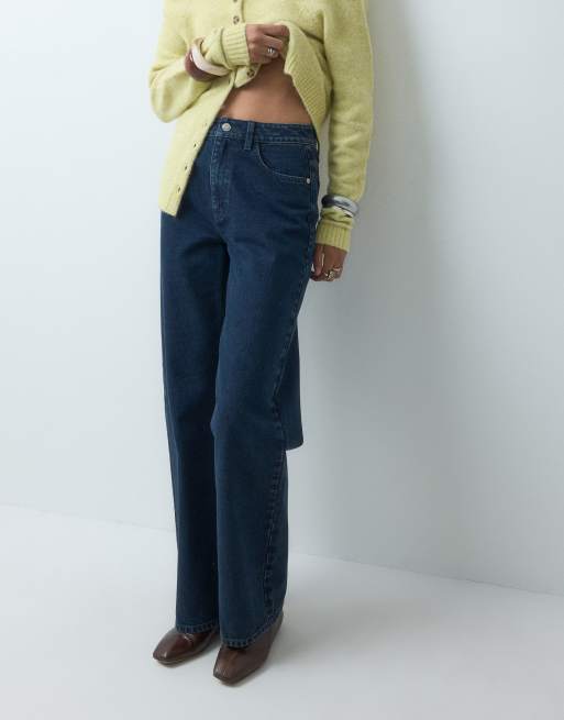 ASOS DESIGN turn up barrel jeans in dark midwash blue, 4 of 5