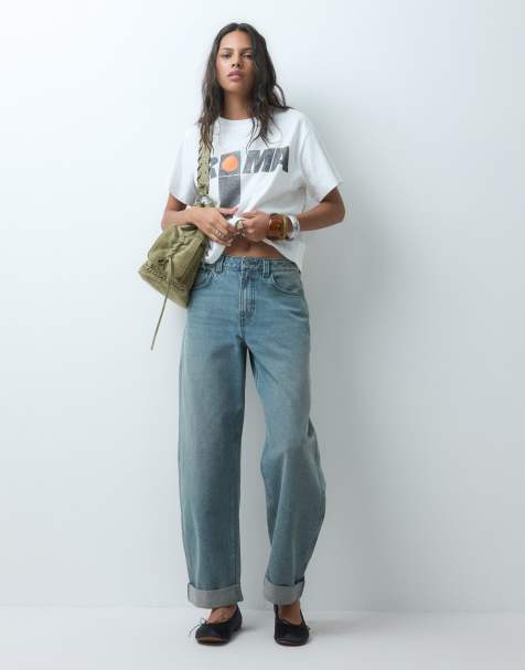 ASOS DESIGN turn up barrel jeans in vintage wash - view 1