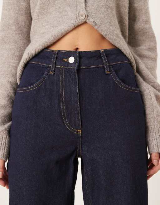 ASOS DESIGN turn up dad jean with distressed cuff in indigo, 4 of 5