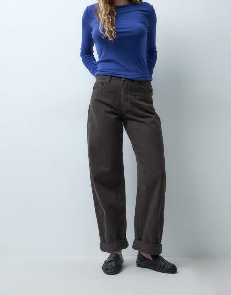 ASOS DESIGN turn up hem slouch jean in espresso brown - view 1