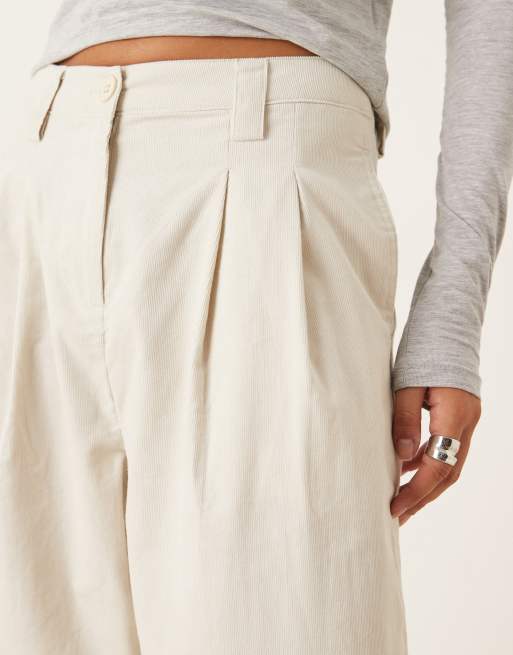ASOS DESIGN turn up hem wide leg cord pants in cream , 2 of 5