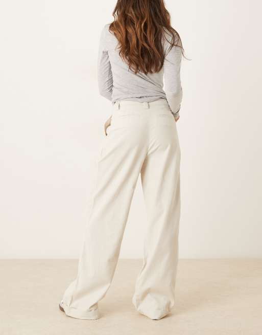 ASOS DESIGN corduroy cuffed hem wide leg pants in cream - part of a set