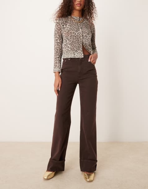 ASOS DESIGN turn up jean in brown - view 1